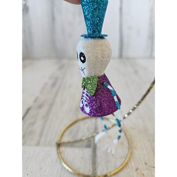 Pier 1 skeleton glitter Halloween ornament skull vintage Xmas tree unique - Picture 2 of 8